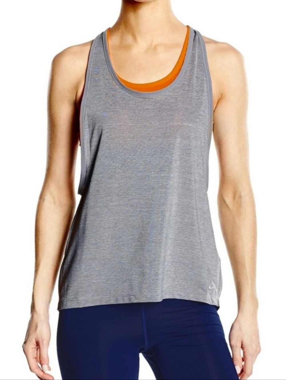 NIKE Pro Inside Loose Tank Top 2 In 1 Grey & Orange Size Large
